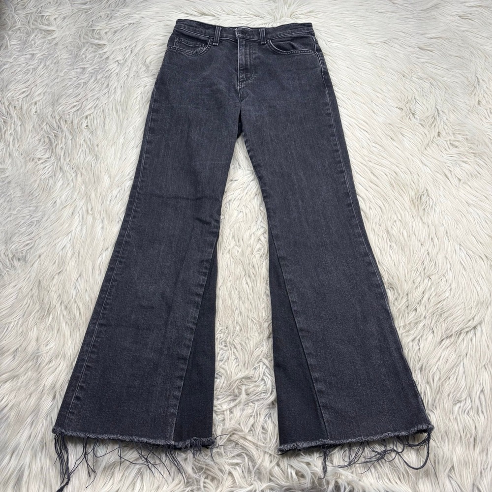 Askk NY Women's 26 Geek Flare Raw Hem Ankle Jeans Stone Black